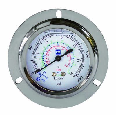 FRGLGF MANOMETRE ALÇAK BASINÇ R22/R134A/R404A GLİSERİNLİ ARKA ÇIKIŞLI 1/4 Ø70 201055 MANOMETRE P&M